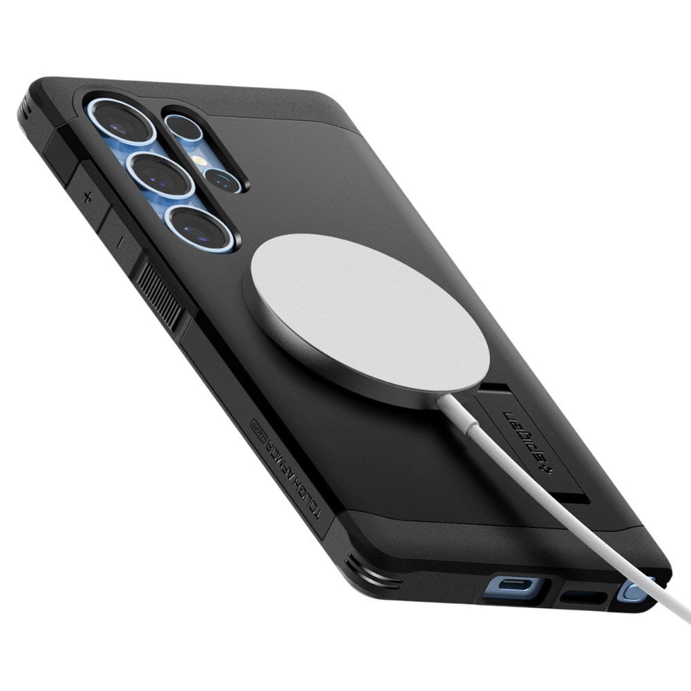 Samsung Galaxy S25 Ultra Spigen Tough Armor Hybrid Cover m. Kickstand - MagSafe Kompatibel - Sort