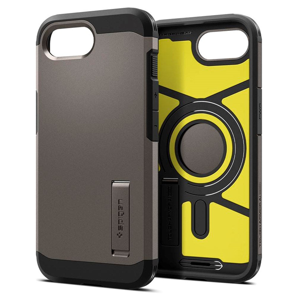 iPhone 17e / 16e Spigen Tough Armor Cover m. Kickstand - MagSafe Kompatibel - Gunmetal