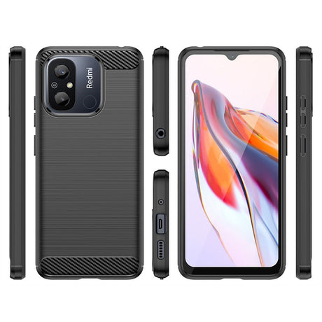 Xiaomi Redmi 12C Tech-Protect Fleksibelt Plastik Carbon Cover - Sort