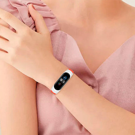 Xiaomi Mi Smart Band 5 / 6 Hurtel Urrem i Stof - Rød / Hvid