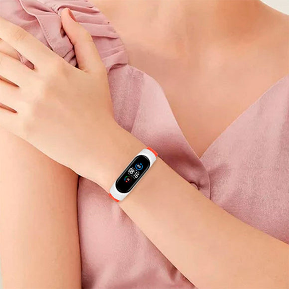 Xiaomi Mi Smart Band 5 / 6 Hurtel Urrem i Stof - Rød / Hvid