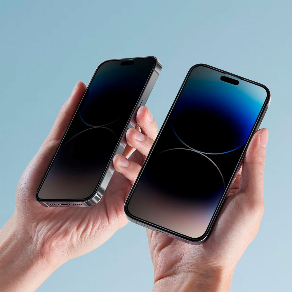 iPhone 15 Pro Max Hofi Glass Pro+ Skærmbeskyttelse m. Privacy Funktion - Case Friendly - Gennemsigtig / Sort Kant