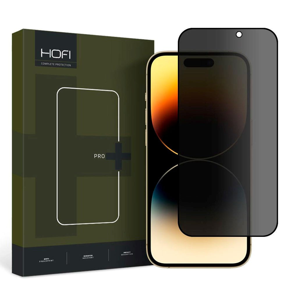 iPhone 15 Pro Max Hofi Glass Pro+ Skærmbeskyttelse m. Privacy Funktion - Case Friendly - Gennemsigtig / Sort Kant