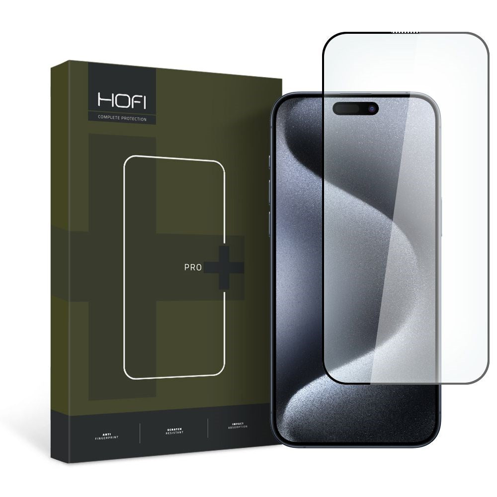 iPhone 15 Pro Max Hofi Glass Pro+ Hærdet Glas Skærmbeskyttelse - Case Friendly - Sort Kant