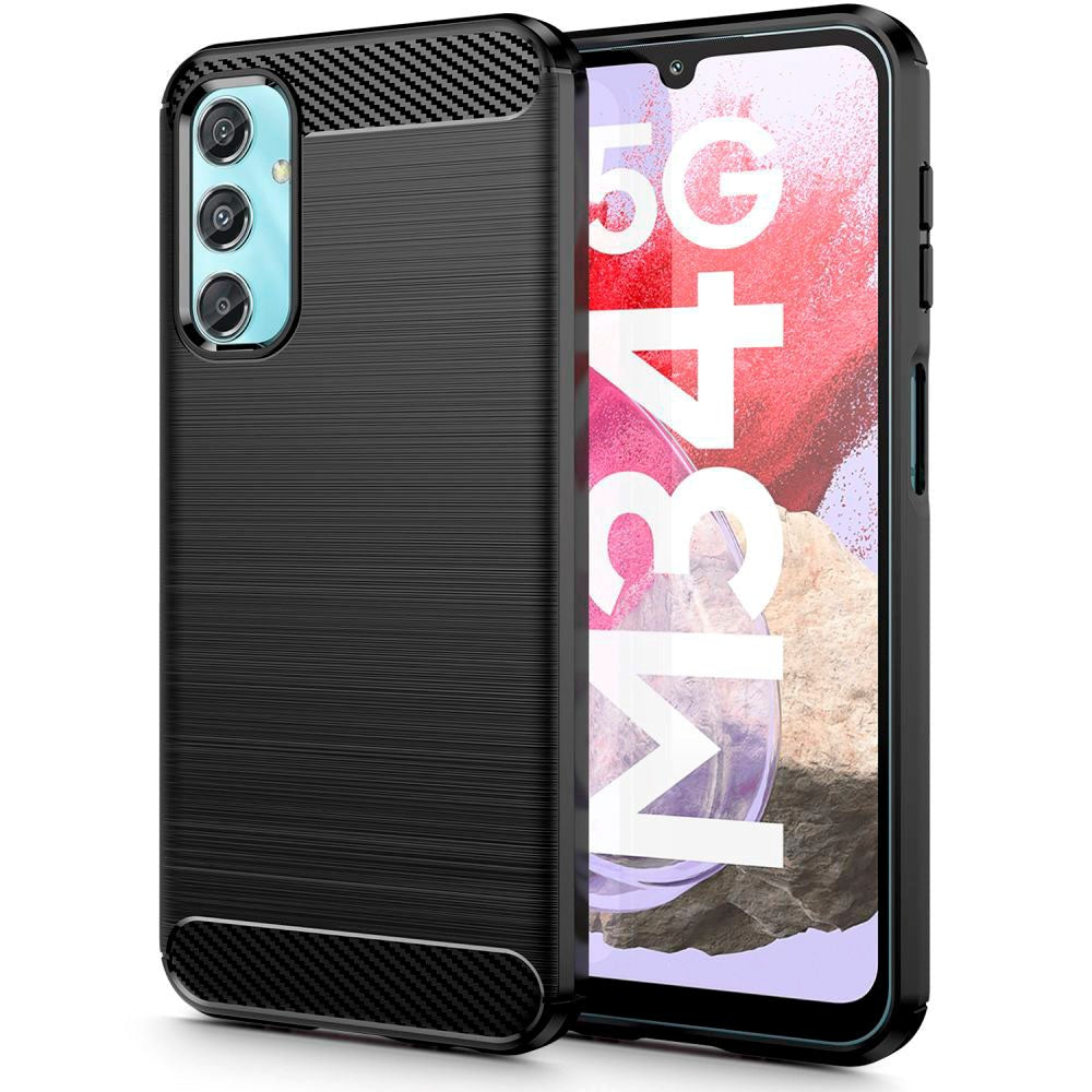 Samsung Galaxy M34 (5G) / F34 (5G) Tech-Protect Fleksibelt Plastik Carbon Cover - Sort