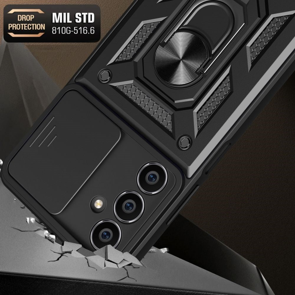 Samsung Galaxy S23 FE Tech-Protect Camshield m. Magnetisk Fingerring & Ståfunktion - Sort