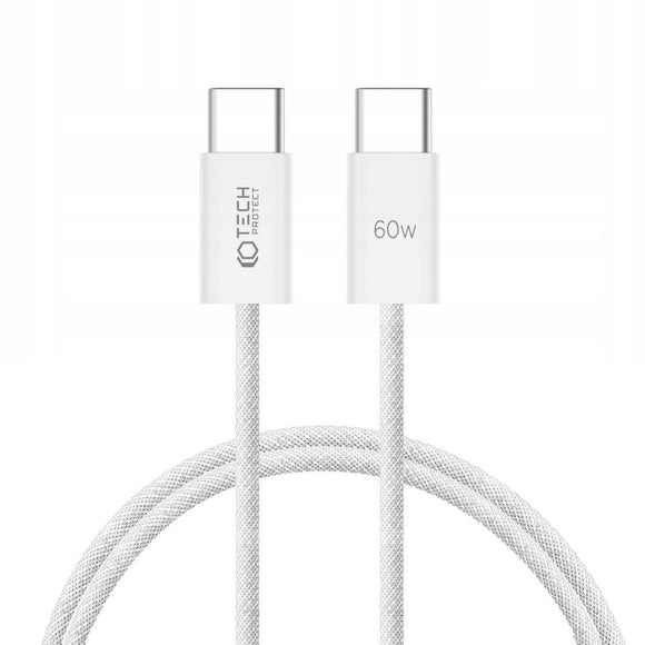 Tech-Protect Ultraboost Classic 60W/3A USB-C til USB-C Kabel 1m - Hvid