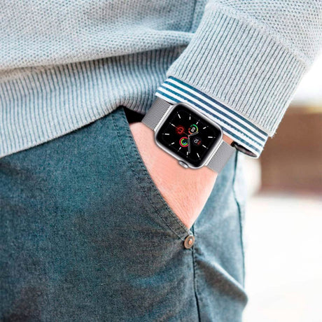 Apple Watch (42/44/SE/45/46/49mm) Tech-Protect Milanse Band Rustfri Stål Rem - Stålfarvet