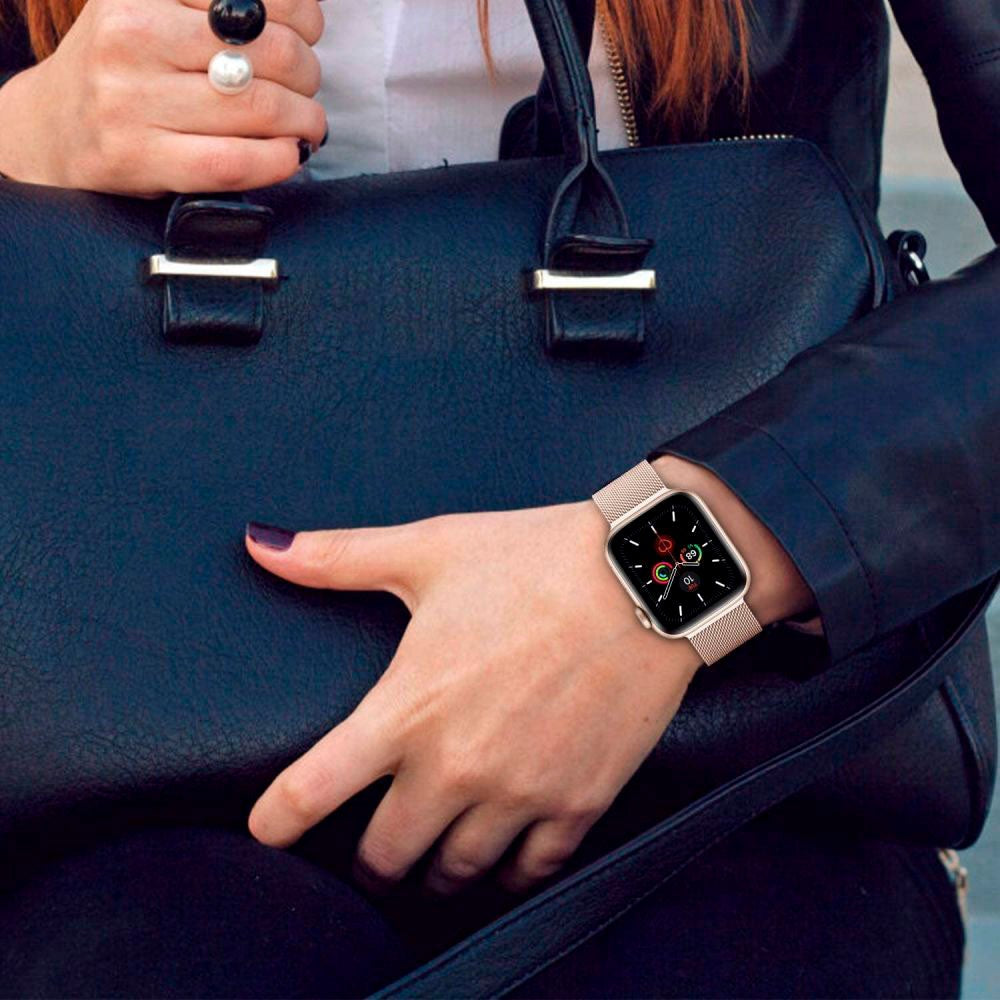 Apple Watch (38/40/SE/41/42mm) Tech-Protect Milanese Rustfri Stål Rem - Starlight