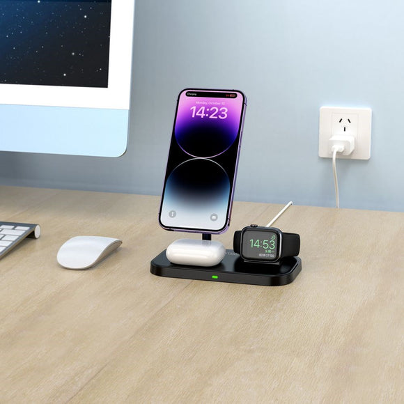 Tech-Protect A22 3-in-1 Trådløs Oplader 15W - MagSafe Kompatibel - Sort