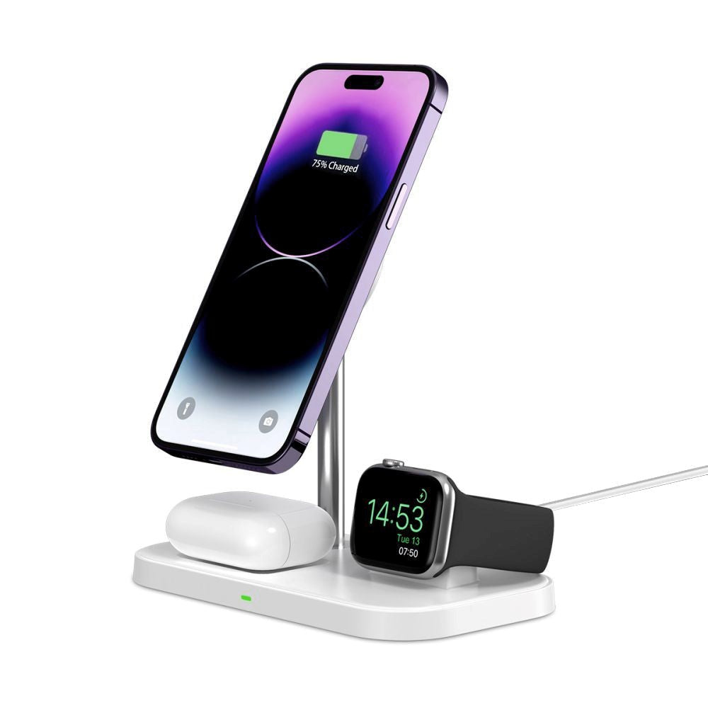 Tech-Protect A22 3-in-1 Trådløs Oplader 15W - MagSafe Kompatibel - Hvid
