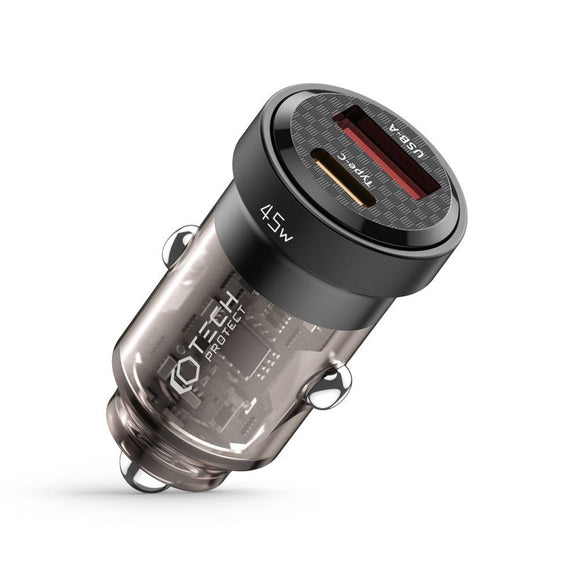 Tech-Protect Biloplader PD 45W m. USB-C & USB-A - Sort