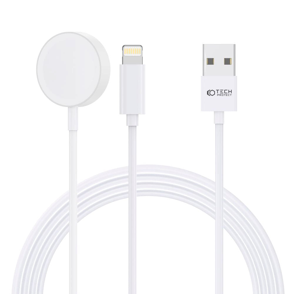 Tech-Protect Ultraboost 2-i-1 Opladekabel til Apple Watch (2.5W) & iPhone (12W) - 1.5m - Hvid