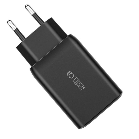 Tech-Protect PD 65W Vægoplader m. 2 x USB-C & 1 x USB-A - Sort
