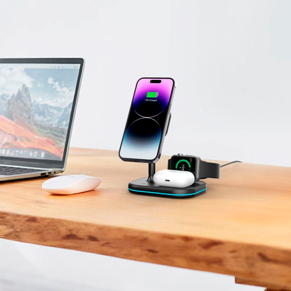 Tech-Protect A27 3-i-1 Magnetisk Trådløs Oplader - Sort