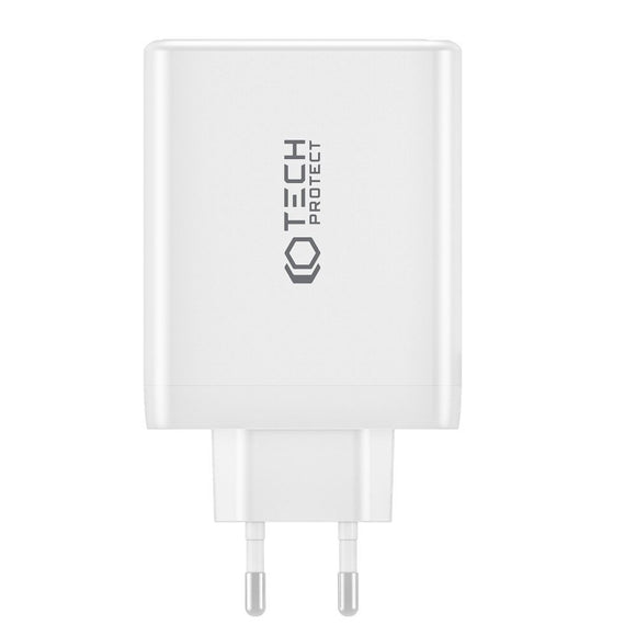 Tech-Protect PD 100W GaN Vægoplader m. 3 x USB-C & 1 x USB-A - Hvid