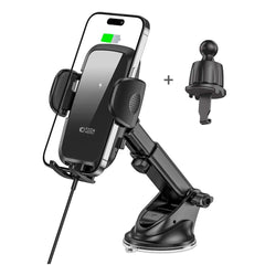 Tech-Protect Mobilholder m. 15W Trådløs Opladning til Instrumentbræt & Ventilationsanlæg - Maks Mobil: 50 - 95mm - Sort