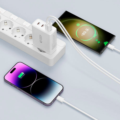 Tech-Protect PD 100W GaN Vægoplader m. 3 x USB-C & 1 x USB-A - Sort