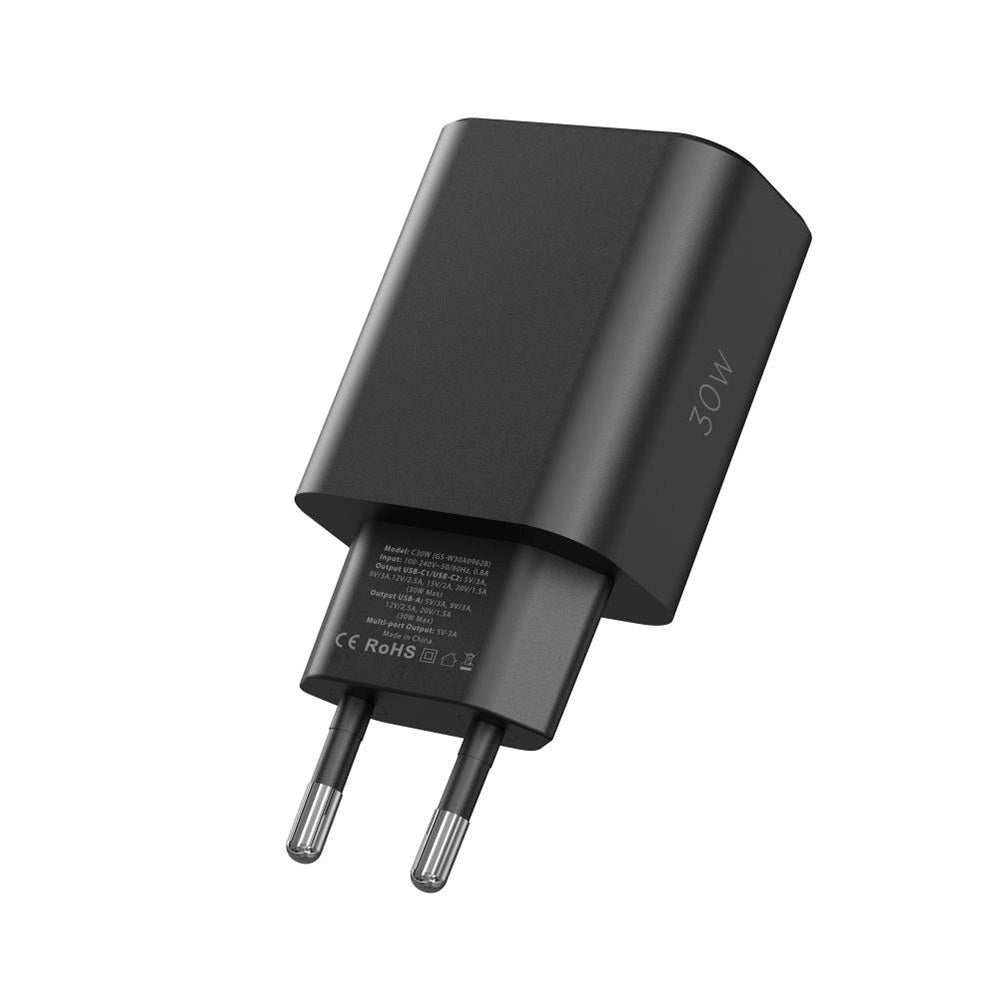 Tech-Protect 30W Vægoplader m. 2 x USB-C & 1 x USB-A - Sort