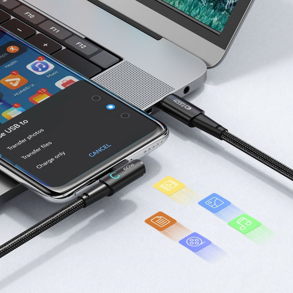 Tech-Protect Ultraboost PD 60W/6A Vinklet USB-C til USB-C Kabel 1m - Sort