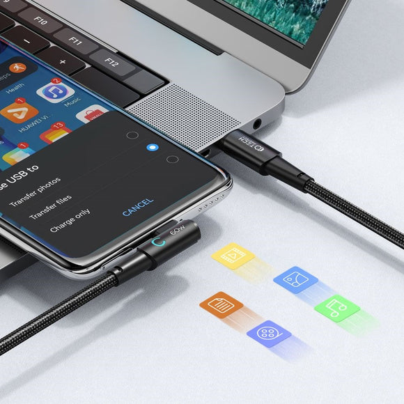 Tech-Protect Ultraboost PD 60W/6A Vinklet USB-C til USB-C Kabel 1m - Sort