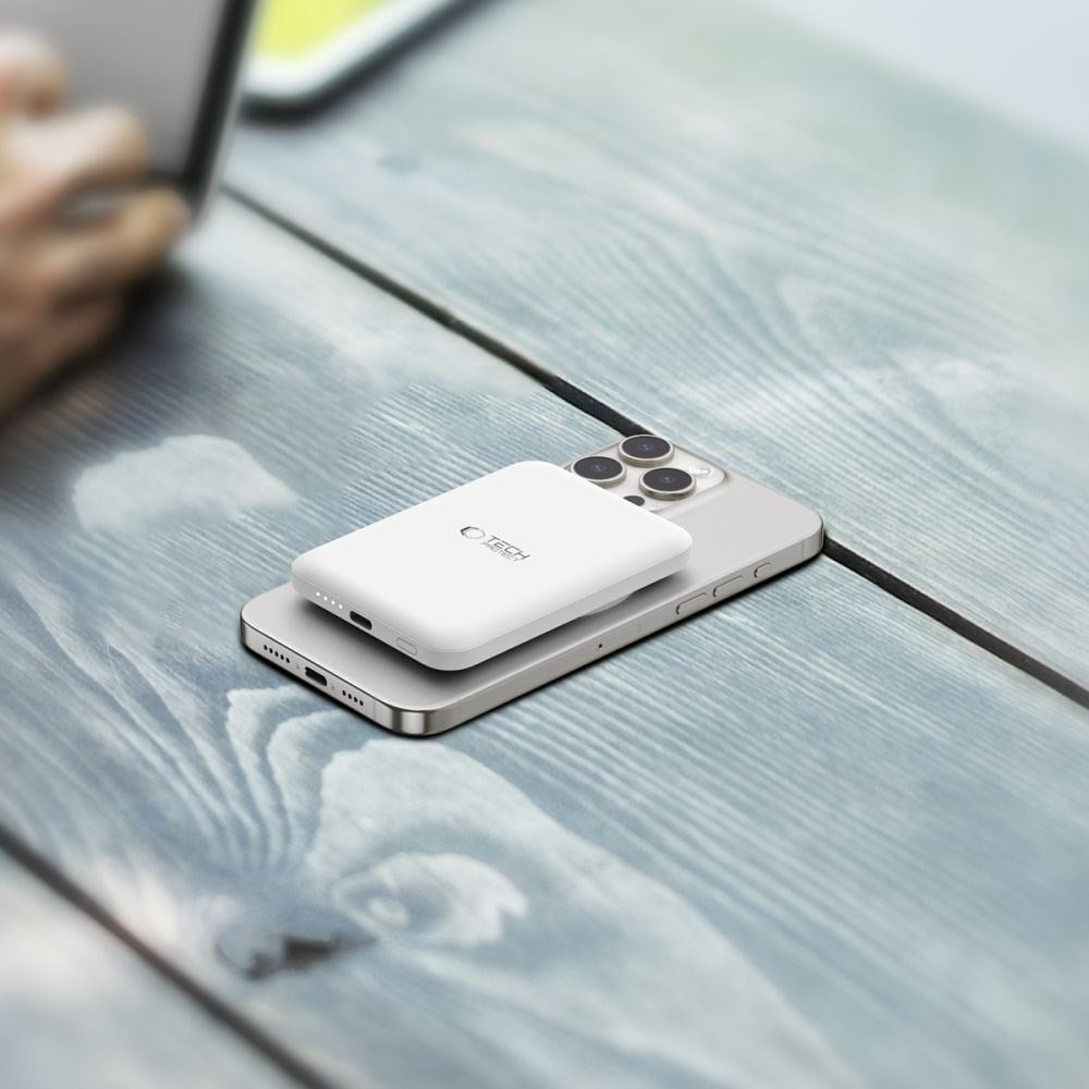 Tech-Protect LifeMag Trådløs & Magnetisk Powerbank 5000 mAh - MagSafe Kompatibel - Hvid