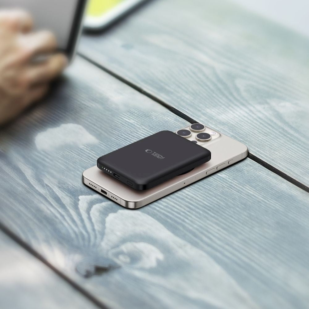 Tech-Protect LifeMag Trådløs & Magnetisk Powerbank 5000 mAh - MagSafe Kompatibel - Sort