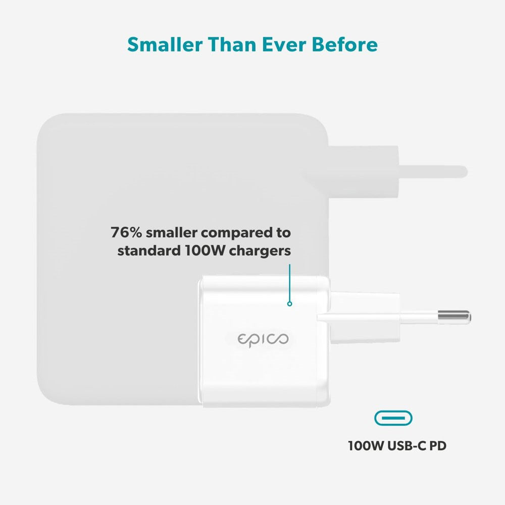 Epico UltraBoost Micro 100W Vægoplader m. USB-C - Hvid