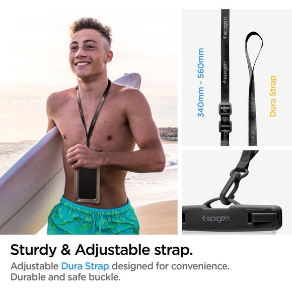 Spigen A610 Universal Vandtæt Flydende Etui - Sort / Gennemsigtig (Maks. Mobil Str.: 170 x 90mm)