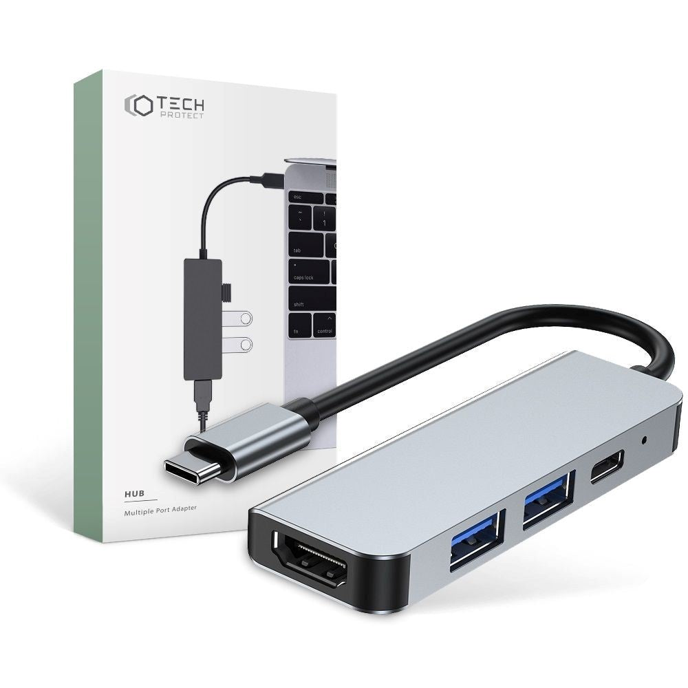Tech-Protect V2-Hub Adapter 4-in-1 Multi Adapter - Grå | MOBILCOVERS.DK