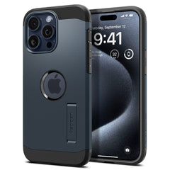 iPhone 15 Pro Spigen Tough Armor Cover m. Kickstand - MagSafe Kompatibel - Metal Slate