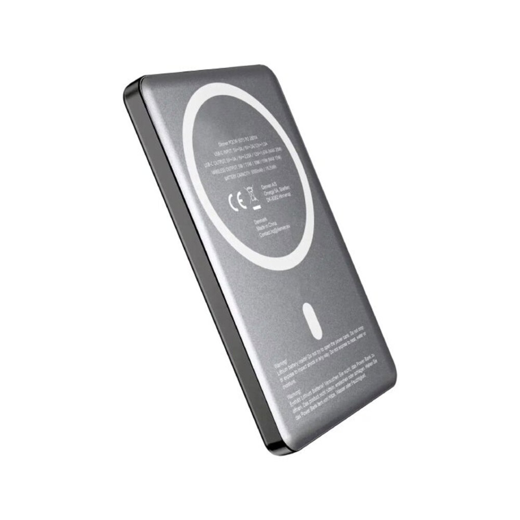Denver PQCW-5015 15W Trådløs PowerBank - 5000 mAh - MagSafe Kompatibel - Grå