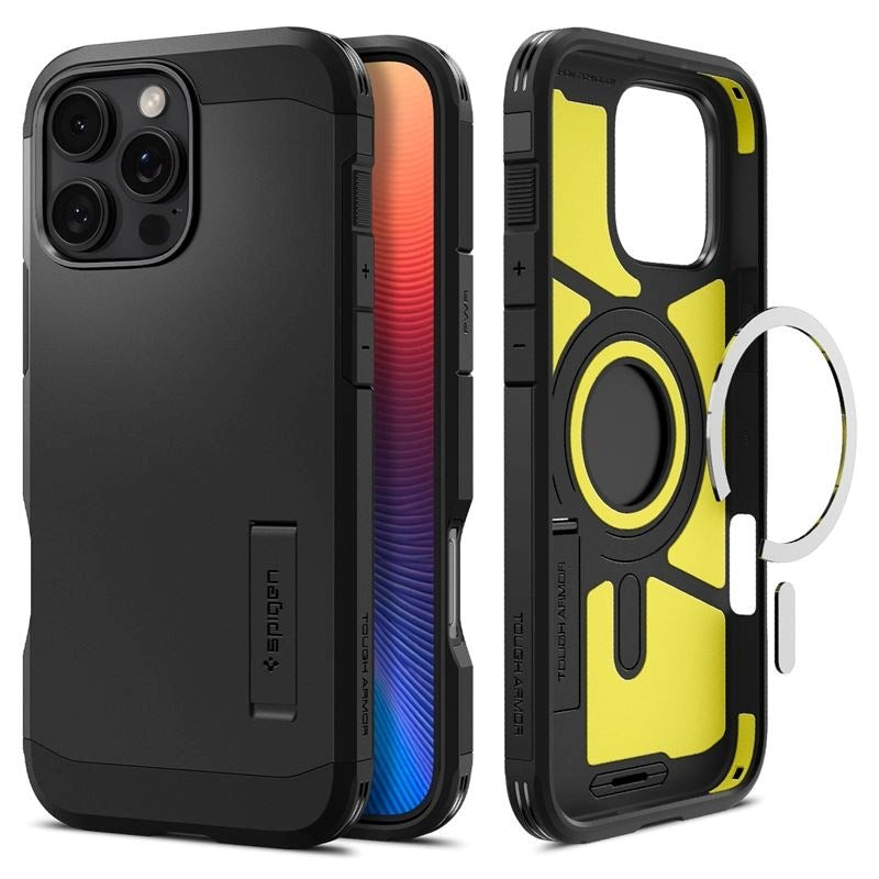 iPhone 16 Pro Max Spigen Tough Armor Cover m. Kickstand - MagSafe Kompatibel - Sort