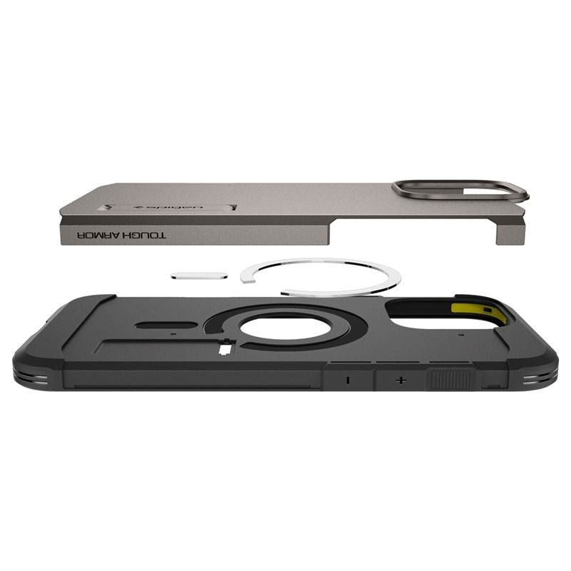 iPhone 16 Pro Spigen Tough Armor Cover m. Kickstand - MagSafe Kompatibel - Gunmetal