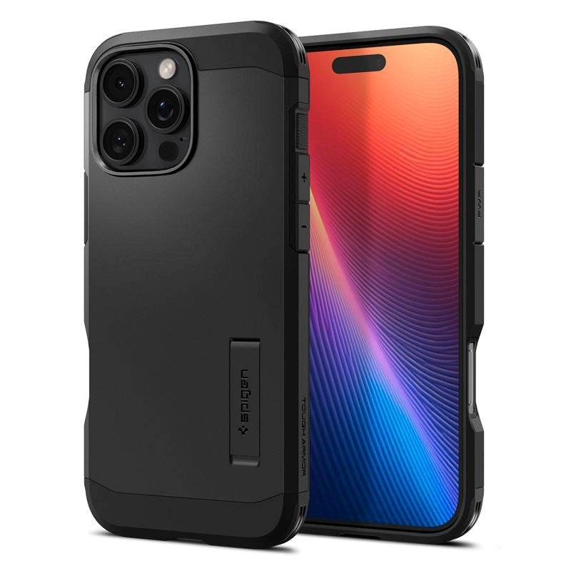iPhone 16 Pro Spigen Tough Armor Cover m. Kickstand - MagSafe Kompatibel - Sort