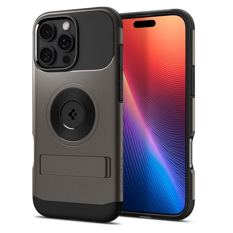 iPhone 16 Pro Spigen Slim Armor Cover m. Kickstand - MagSafe Kompatibel - Gunmetal