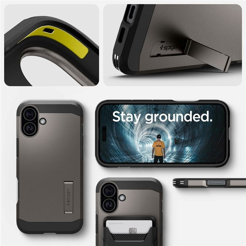 iPhone 16 Spigen Tough Armor Cover m. Kickstand - MagSafe Kompatibel - Gunmetal