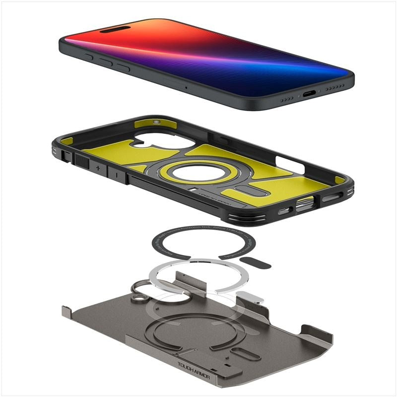 iPhone 16 Spigen Tough Armor Cover m. Kickstand - MagSafe Kompatibel - Gunmetal