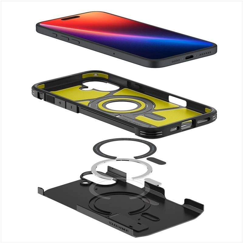 iPhone 16 Spigen Tough Armor Cover m. Kickstand - MagSafe Kompatibel - Sort