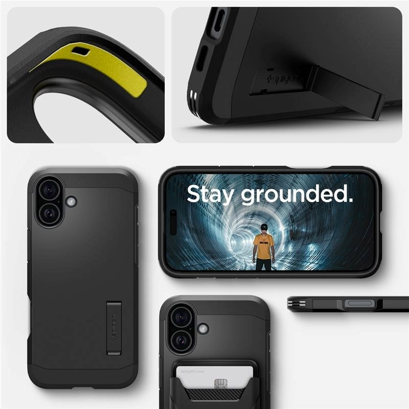 iPhone 16 Spigen Tough Armor Cover m. Kickstand - MagSafe Kompatibel - Sort