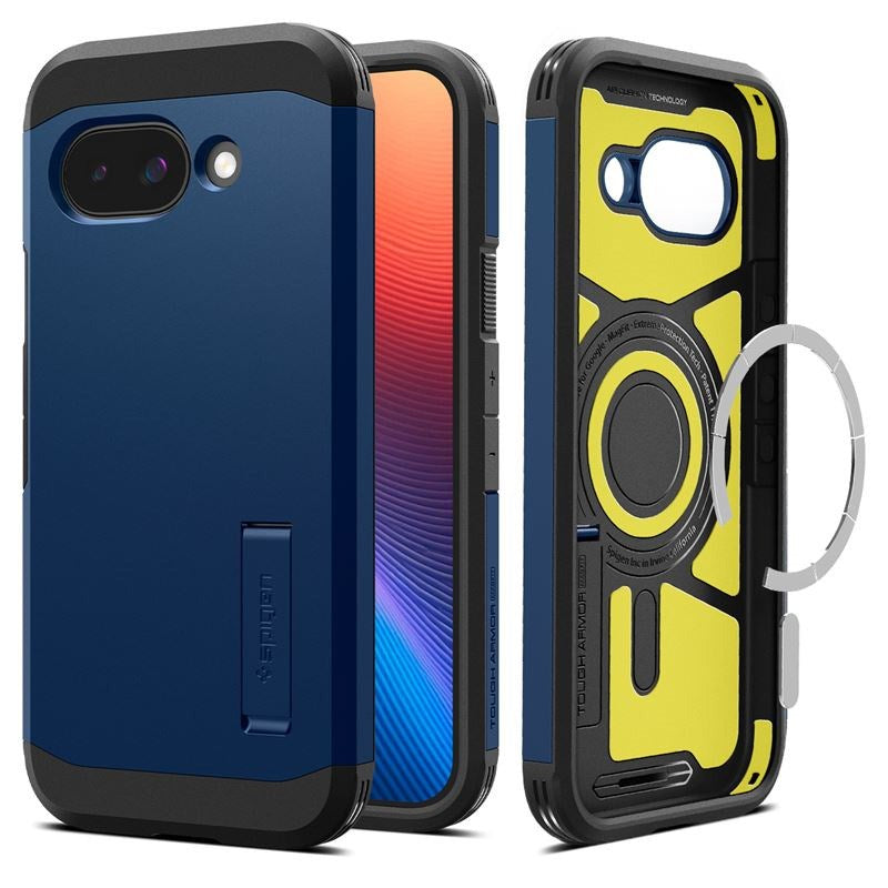 Google Pixel 9a Spigen Tough Armor Hybrid Cover m. Kickstand - MagSafe Kompatibel - Blå