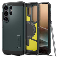 Samsung Galaxy S26 Ultra Spigen Tough Armor Hybrid Cover m. Kickstand - MagSafe Kompatibel - Grøn