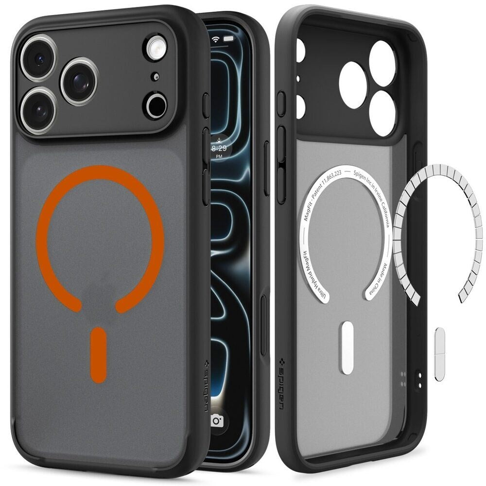 iPhone 18 Pro / 17 Pro Spigen Ultra Hybrid Cover - MagSafe Kompatibel - Mat Sort / Orange