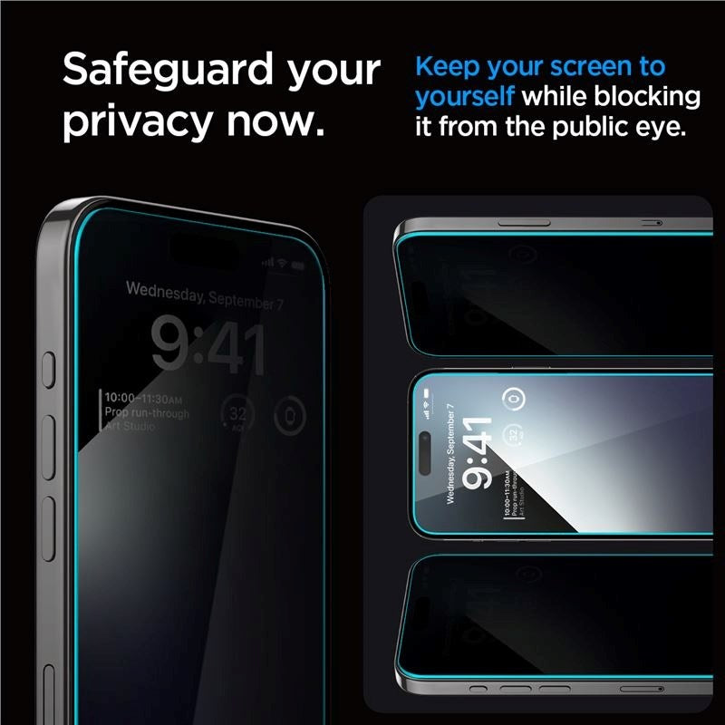 iPhone 15 Pro Max Spigen EZ Fit Glas.tR Privacy Skærmbeskyttelse - 2 Stk. - Case Friendly - Gennemsigtig