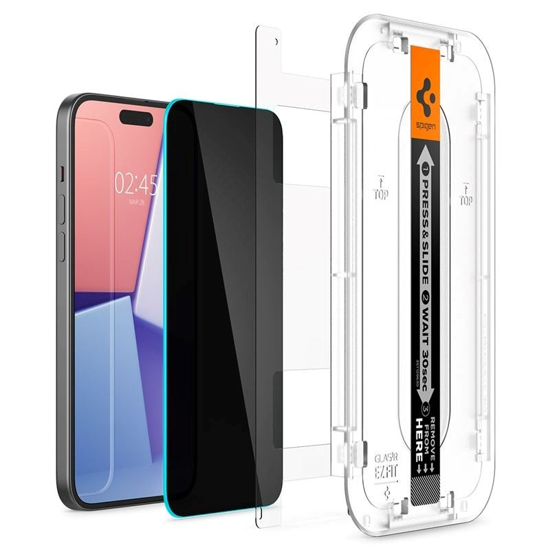 iPhone 16 Plus Spigen EZ Fit Glas.tR Privacy Skærmbeskyttelse - 2 stk. - Case Friendly - Gennemsigtig