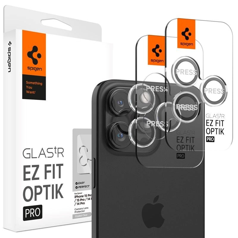 iPhone 16 Pro / 16 Pro Max / 15 Pro / 15 Pro Max / 14 Pro / 14 Pro Max Spigen EZ Fit. tR Optik Pro Kameralinse Beskyttelsesglas - 2 stk. - Gennemsigtig