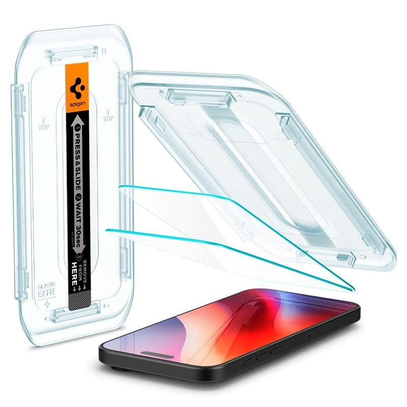 iPhone 17 Pro Max / 16 Pro Max Spigen EZ Fit Glas.tR Skærmbeskyttelse - 2 stk. - Case Friendly - Gennemsigtig