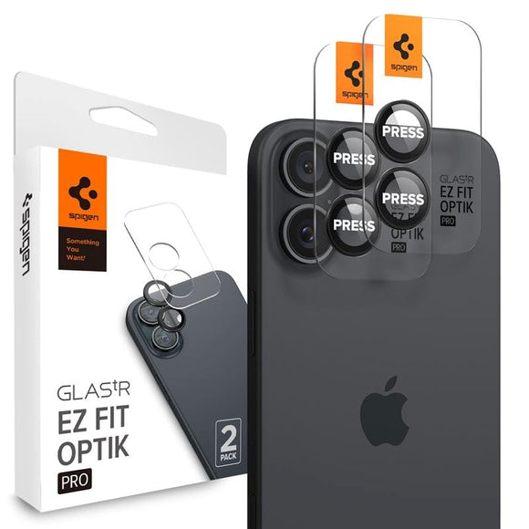 iPhone 17 / 16 / 16 Plus Spigen EZ Fit. tR Optik Pro Kameralinse Beskyttelsesglas - 2 stk. - Gennemsigtig / Sort