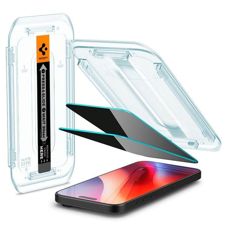 iPhone 17 / 17 Pro / 16 Pro Spigen EZ Fit Glas.tR Privacy Skærmbeskyttelse - 2 stk. - Case Friendly - Gennemsigtig