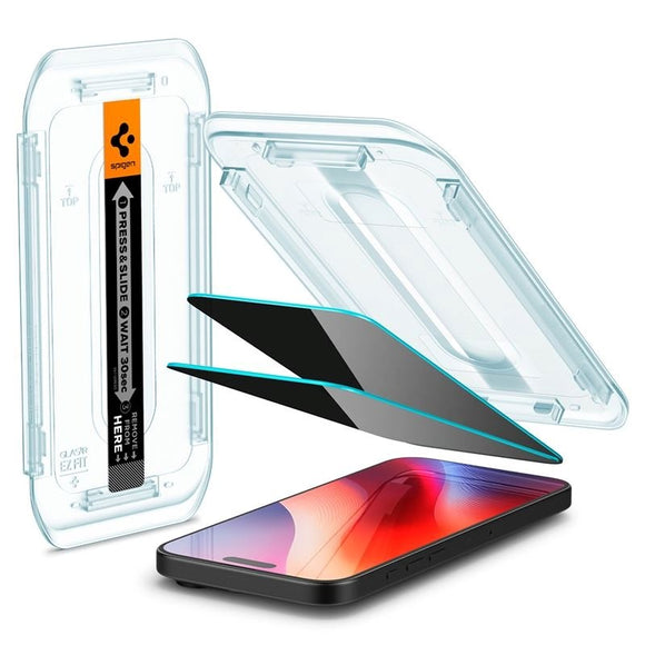 iPhone 17 / 17 Pro / 16 Pro Spigen EZ Fit Glas.tR Privacy Skærmbeskyttelse - 2 stk. - Case Friendly - Gennemsigtig